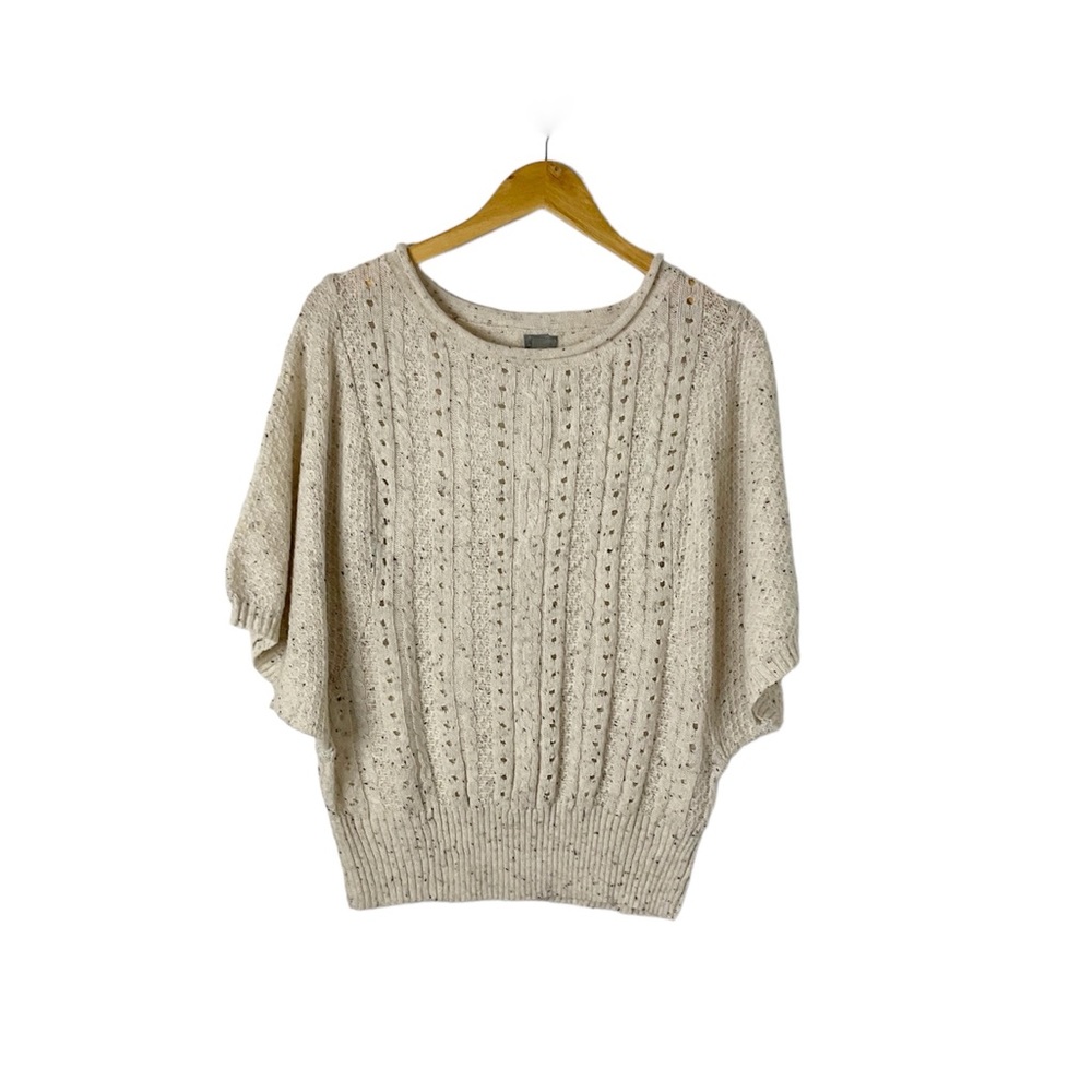 New Directions Oatmeal Lace Knit Sweater Size Large